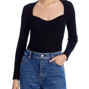 Aqua Cashmere Black sweetheart neckline sweater Size large.
